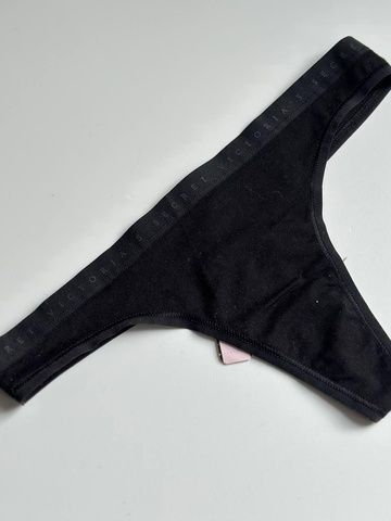 Трусики-стринги женские хлопковые Victoria's Secret Logo Cotton Thong Panty черные hsf-8zd-2pz фото