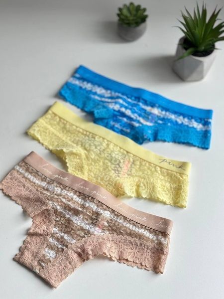 Трусики-чики женские кружевные PINK Victoria's Secret бежевые 7i2-ozi-9c4 фото
