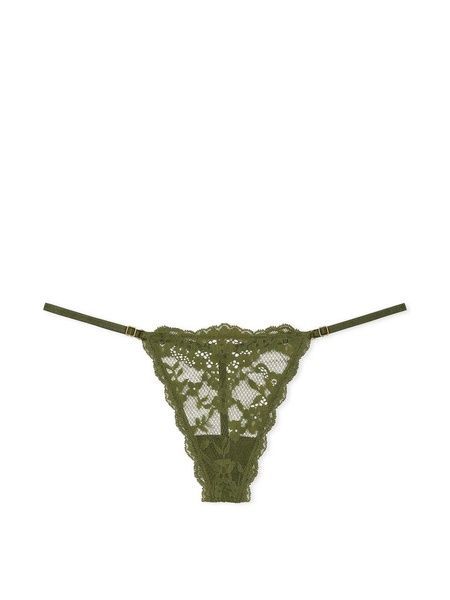 Трусики-стрінги жіночі люксові мереживні Victoria's Secret Lace Adjustable V-String Panty зелені s6v-i0z-yfu фото