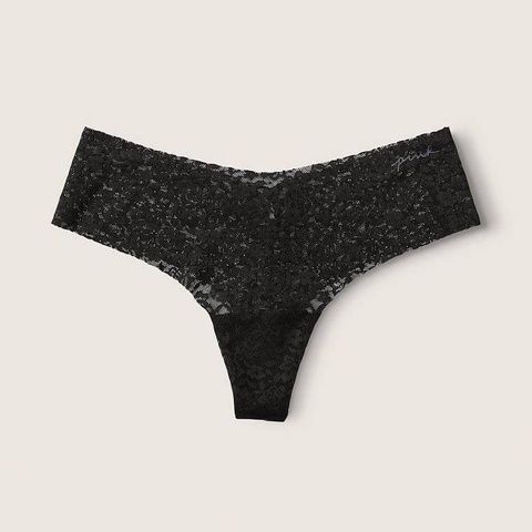 Трусики-стринги женские бесшовные PINK Victoria's Secret No-Show Thong Panty черные zxs-6s5-ejq фото