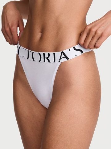Трусики-бразиліана жіночі бавовняні з логотипом Victoria's Secret Exploded Logo Cotton 90s Brief Panty білі pct-rgq-owg фото