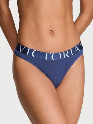 Трусики-стринги женские хлопковые с&nbsp;логотипом Victoria's Secret Exploded Logo Cotton Thong синие  vzp-xue-510 фото