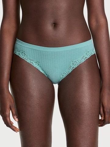 Трусики-бикини женские из микрофибры Victoria's Secret Seamless Rib Lace-Trim Bikini Panty зеленые  381-rk6-ccc фото