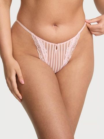 Трусики-стринги женские кружевные Victoria's Secret Lacie Sheer Heritage String Thong Panty&nbsp;пудровые b38-l7w-6at фото