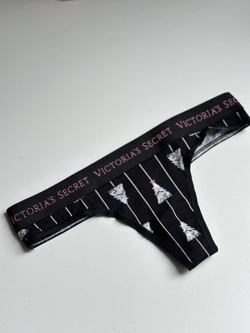 Трусики-стринги женские хлопковые Victoria's Secret Logo Cotton Thong Panty черные dsi-yvp-8r8 фото