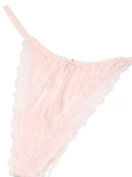 Трусики-стринги жіночі мереживні Victoria's Secret Lacie Sheer Heritage String Thong Panty&nbsp;пудрові b38-l7w-6at фото