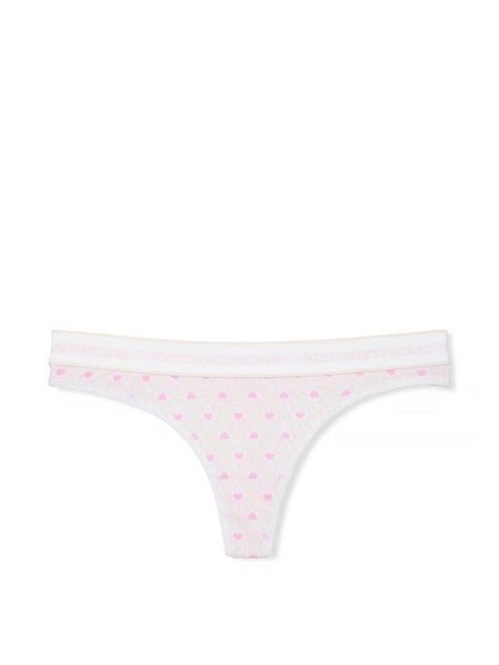 Трусики-стринги женские хлопковые з логотипом Victoria's Secret Logo Cotton Thong Panty белые yng-55t-qu7 фото
