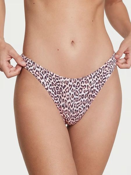 Трусики-стринги женские хлопковые Victoria's Secret Stretch Cotton High-Leg Scoop Thong Panty леопардовые 38w-4y3-j24 фото