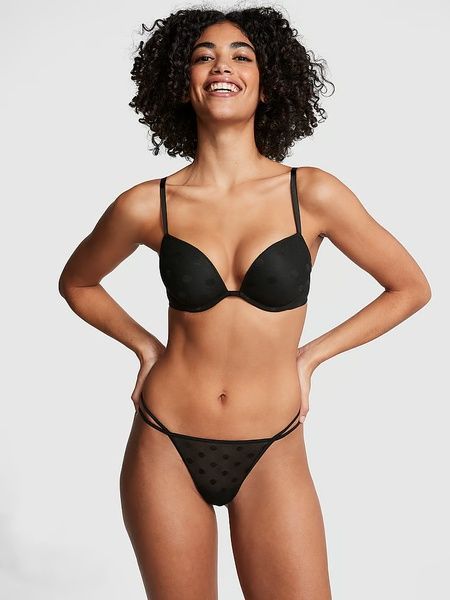 Трусики-стринги женские PINK Victoria's Secret Dot Mesh Thong Panty черные qsc-yf4-a1l фото