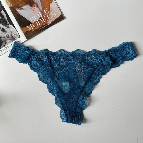 Трусики-стринги женские люксовые кружевные Victoria's Secret морская волна 49d-i04-tr2 фото