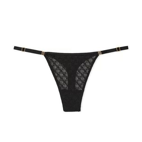 Трусики-стринги женские люксовые кружевные Victoria's Secret Icon Lace Adjustable Thong Panty черные 2w3-9b6-lt6 фото