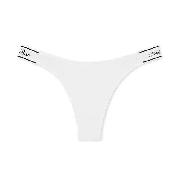 Трусики-стринги женские хлопковые PINK Victoria's Secret Logo Cotton High-Leg Thong белые qk5-awj-pbs фото