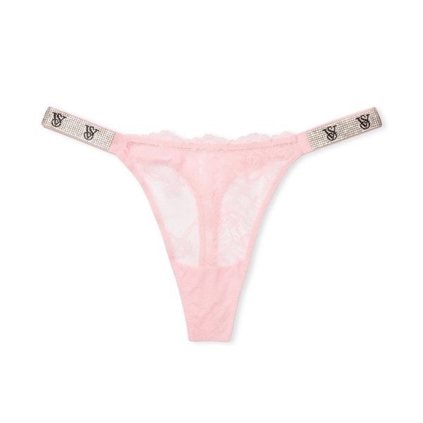 Трусики-стрінги люксові зі стразами Victoria's Secret Very Sexy Bombshell Shine Strap Lace Thong Panty пудрові zqm-r09-rmq фото
